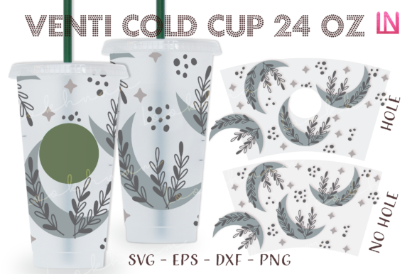 Boho Crescent Moon 24 Oz Venti Cold Cup Graphics & Crafts