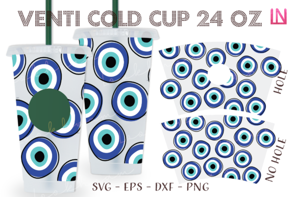 Boho Evil Eye 24 Oz Venti Cold Cup Wrap Graphics & Crafts