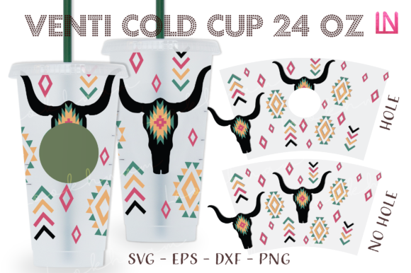 Bull Skull Western 24 Oz Venti Cup Graphics & Crafts