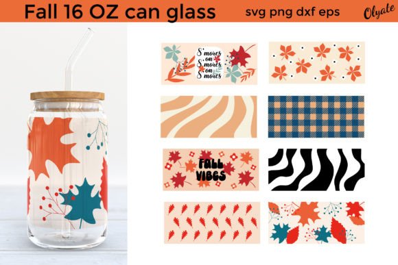 Fall 16 OZ Can Glass: Retro Graphics for Autumn Crafts