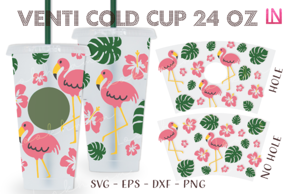 Flamingos Monsteras Venti Cold Cup Wrap: Graphics for Craft Bloggers