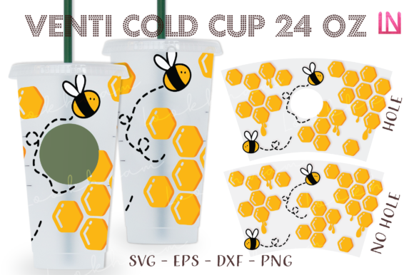 Honey Comb Bee Venti Cup Wrap Graphics for Crafts