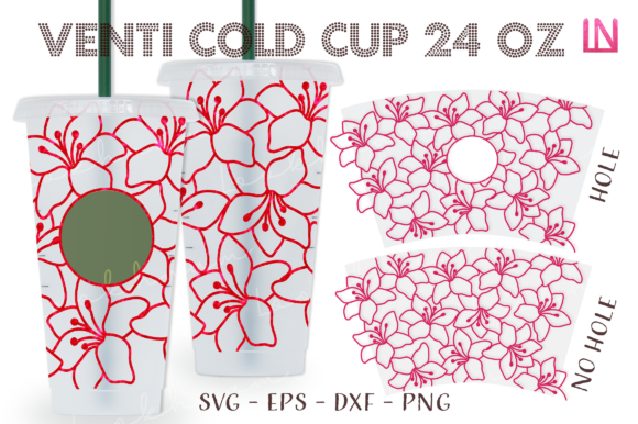 Lined Lily Flower 24 Oz Venti Cold Cup – Graphics & Crafts