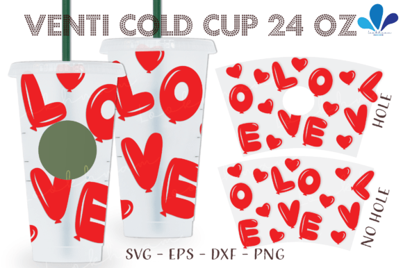 Love Heart Balloon Venti Cup Wrap: Graphics & Crafts