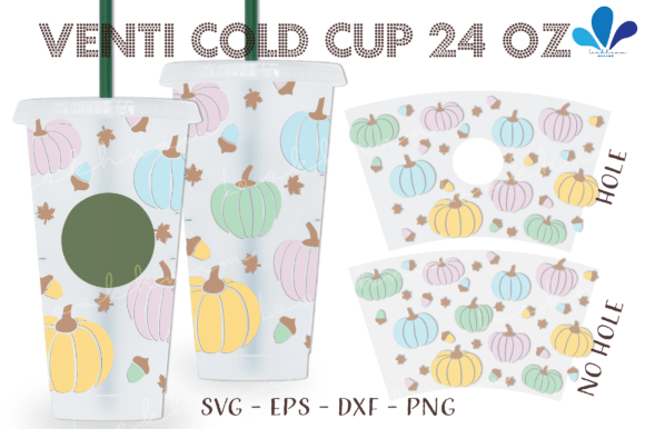 Pastel Fall Pumpkin Venti 24 Oz Wrap SVG Graphics & Crafts