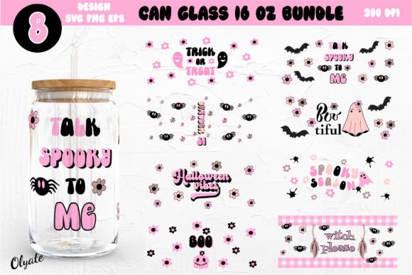 Pink Halloween Can Glass Wrap Bundle: Graphics & Crafts