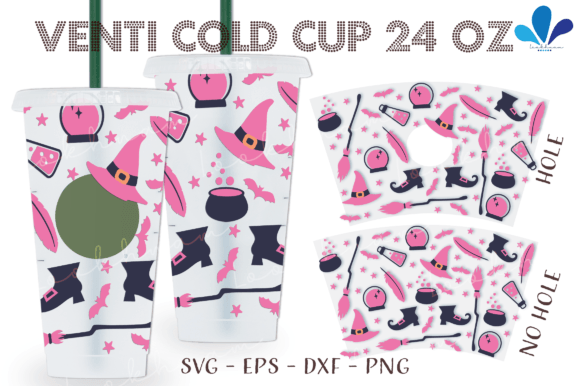 Pink Witch Cute Halloween Venti Wrap SVG Craft Graphics