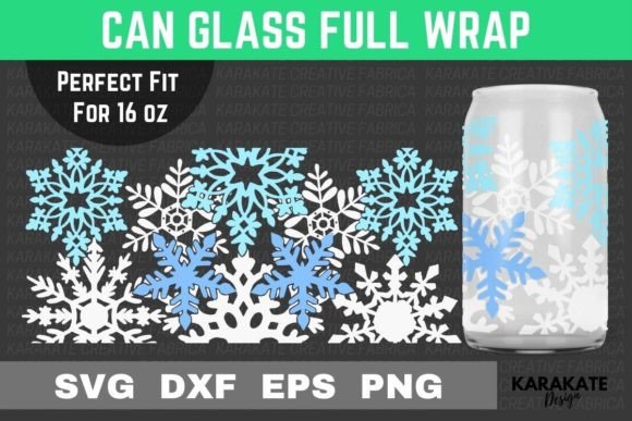 Snowflakes Cup 16 Oz Can Glass Wrap SVG for Craft Graphics