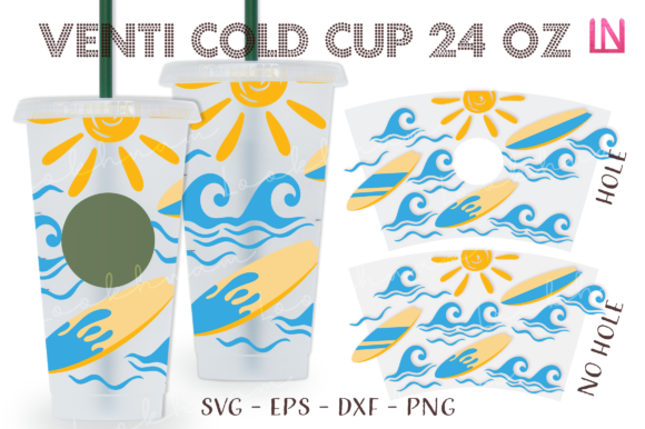Summer Surf Sunny 24 Oz Venti Cold Cup: Graphics & Crafts
