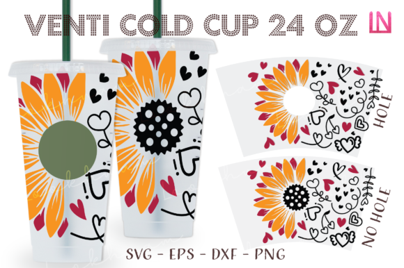 Sunflower Heart Doodle 24 Oz Venti Wrap: Crafts & Graphics